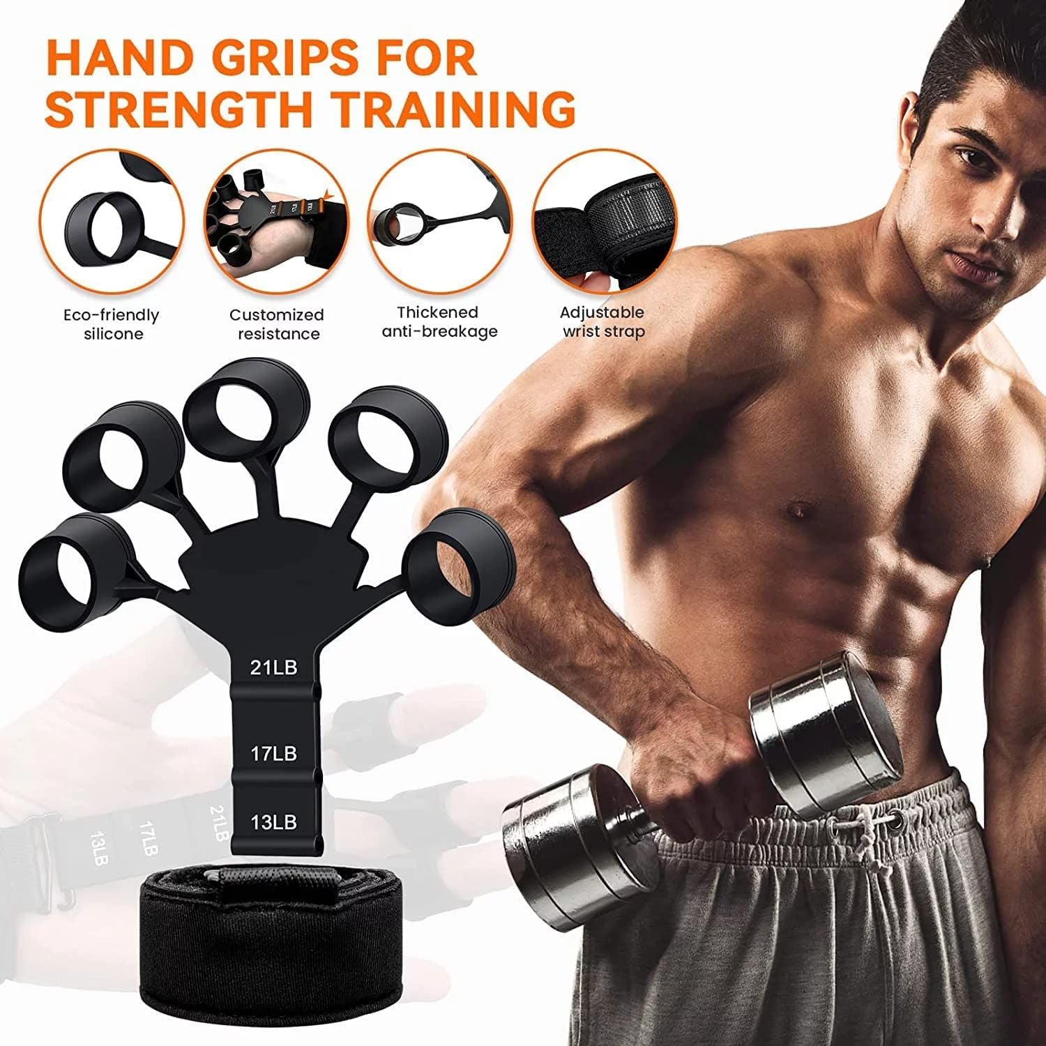 Gripster Workout Fingers, Silicone Finger Strengthener the